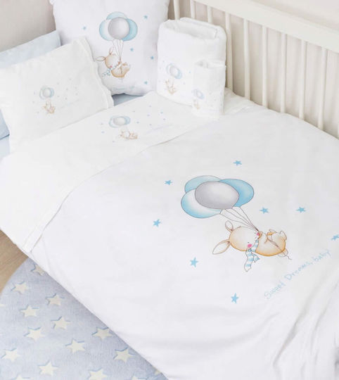 Borea Sweet Dreams Комплект Бебешки Чаршафи За Количка Памучни Светлосини 120x160бр 3бр