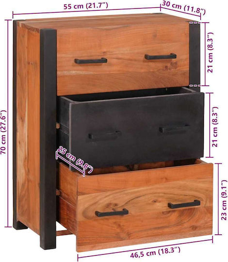 Chest of Drawers of Solid Wood Coffee 110x30x75cm