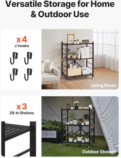 Vevor Kitchen Trolley Metallic Black 28x13x36cm