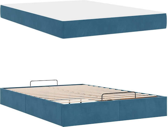 Легло Двойно Облечено в Синьо Кадифе с Матрак 160x200см