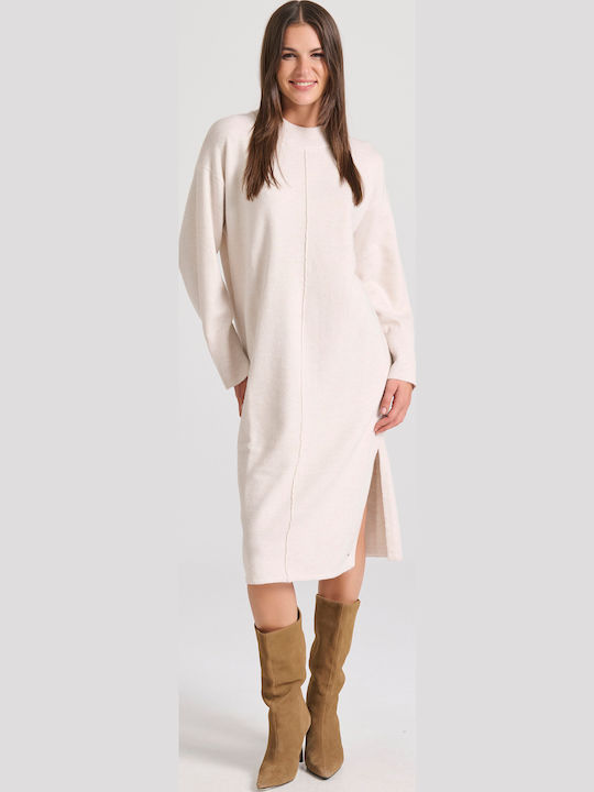 Midi Kleid mit Schlitz Beige
