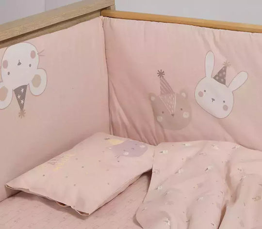 Nef-Nef Homeware Special Party Crib Bumpers Classic for the Crib Rails Pink 40cm