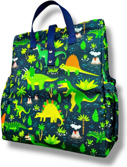 The Lunch Bags Σχολικό Ισοθερμικό Τσαντάκι Φαγητού Χειρός 8lt Μπλε Δεινόσαυροι 26x19x28cm