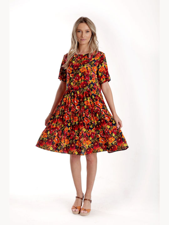 Rochii De Vară Pentru Femei Midi Rochie Cu Volane Roșu Cu Imprimeu Multicolor