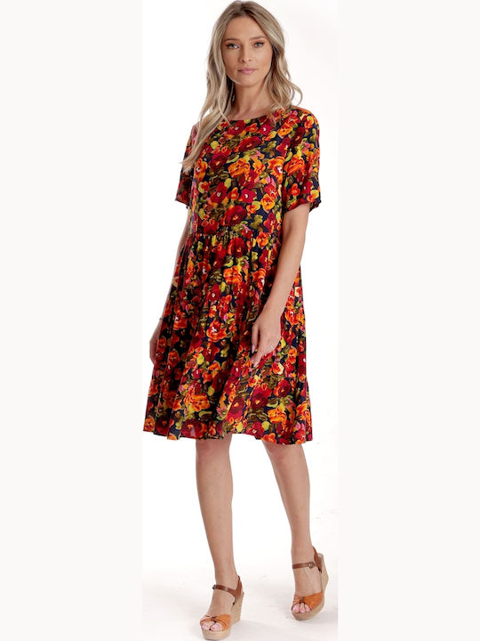 Rochii De Vară Pentru Femei Midi Rochie Cu Volane Roșu Cu Imprimeu Multicolor