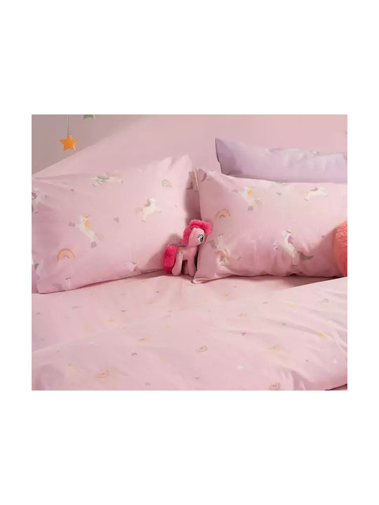 Nef-Nef Homeware Sheet Set Single Cotton Unicorns Style Pink 170x260cm 3pcs