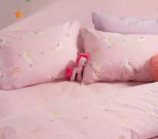Nef-Nef Homeware Sheet Set Single Cotton Unicorns Style Pink 170x260cm 3pcs