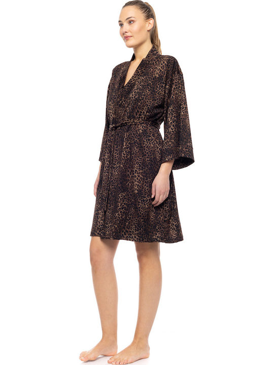 Pink Label Χειμερινή Γυναικεία Βαμβακερή Ρόμπα Leopard