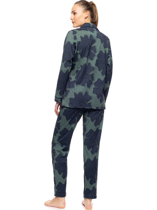 Pink Label Pink Label Winter Damen Baumwollenes Pyjama-Set Forest Bloom
