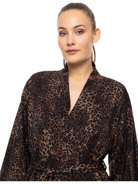 Pink Label Winter Women's Cotton Robe Leopard