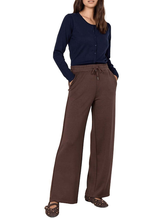 Soya Concept Women's High-waisted Fabric Trousers with Elastic Brown