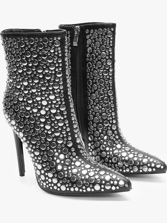Black Ankle Boots High Heel With Metal Details