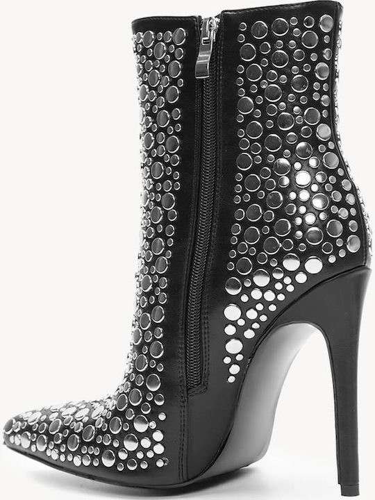 Black Ankle Boots High Heel With Metal Details