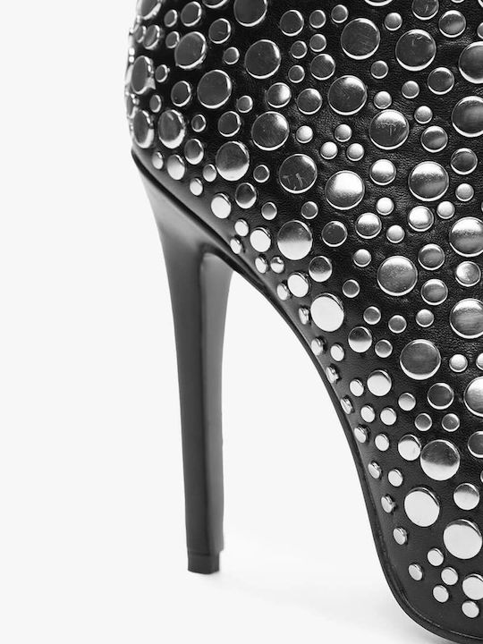Black Ankle Boots High Heel With Metal Details
