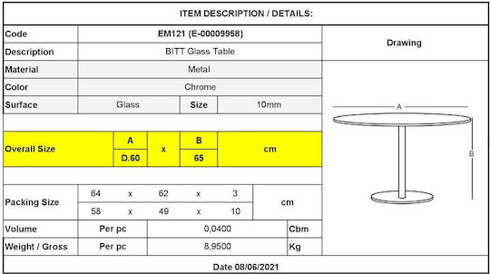 Masă Laterală Rotundă Mese De Cafea Bitt Din Sticlă Transparentă L60xP60xÎ65cm EM121