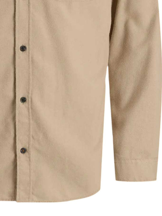 Long-sleeved Flannel Shirt Crockery Beige
