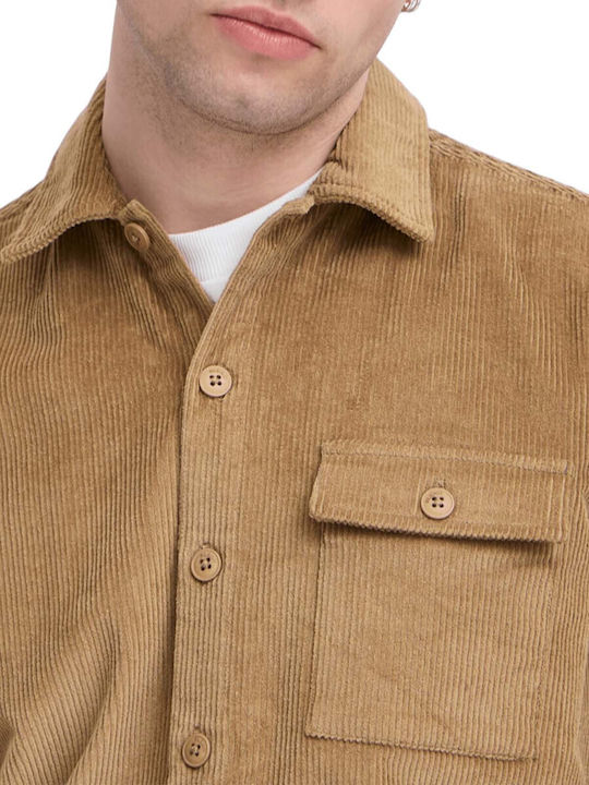 Long Sleeve Corduroy Overshirt in Regular Fit Beige