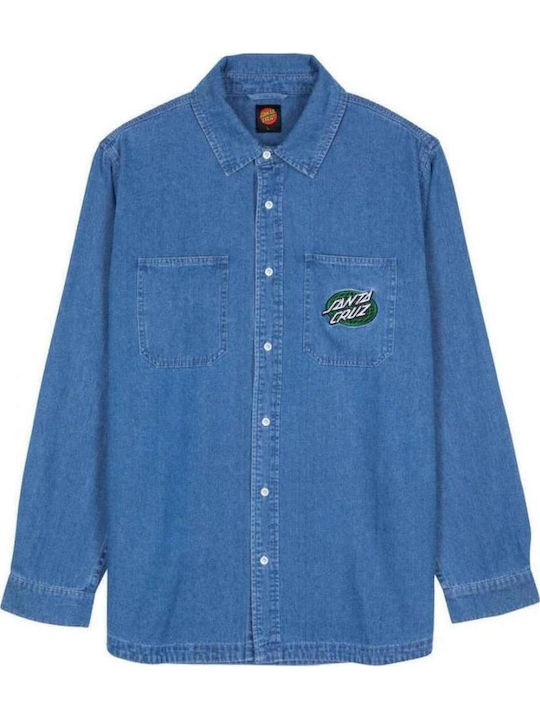 Long-sleeved Denim Shirt Polka Dot Blue