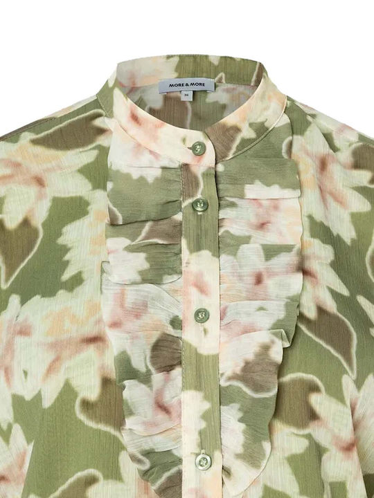 Langärmelig Damen Hemd Olive Blumen