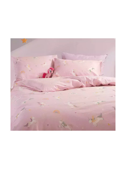 Nef-Nef Homeware Unicorns Style Set Kids Duvet Cover Single with Pillowcase Cotton Pink 160x240cm
