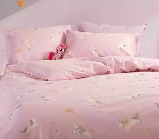 Nef-Nef Homeware Unicorns Style Set Kids Duvet Cover Single with Pillowcase Cotton Pink 160x240cm