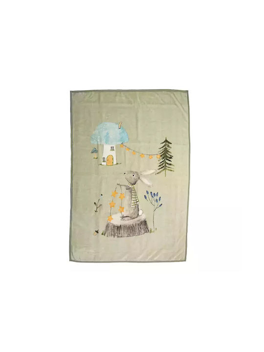 Nef-Nef Homeware Blanket Velvet Woodland Party Green 160x220cm