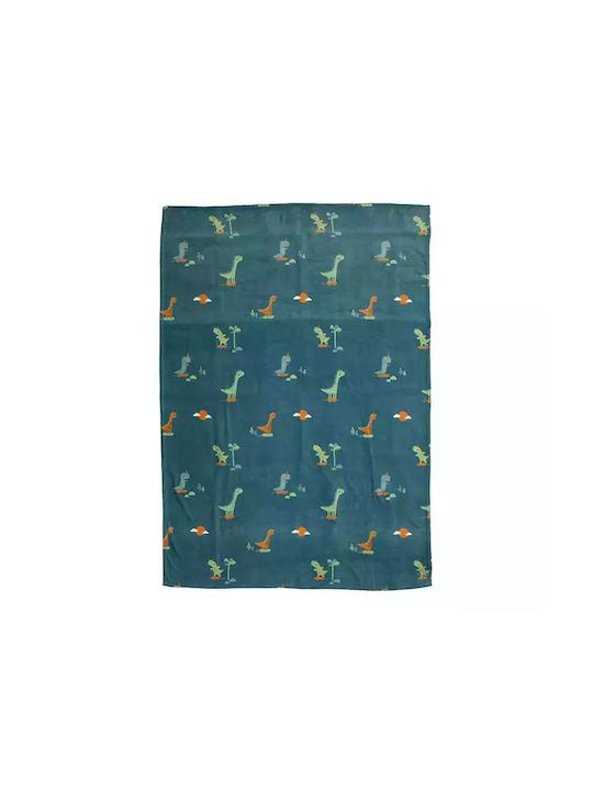 Nef-Nef Homeware Blanket Fleece Dinos On Wheels Petrol 160x220cm