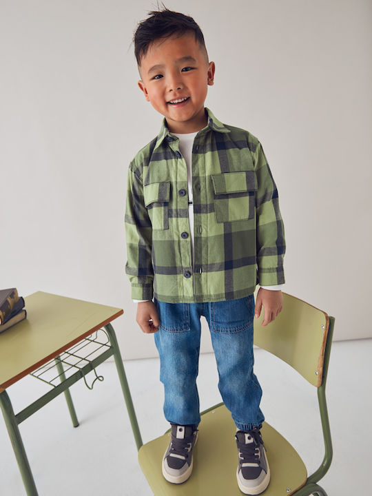 Kids Checked Shirt Long Sleeve Olive