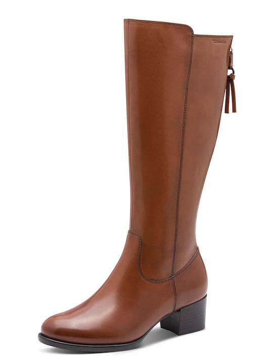 Leather Medium Heel Women's Boots Tabac Brown