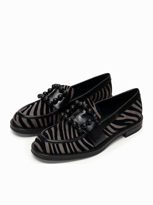 Leather Women's Loafers in Black Color