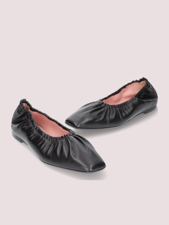 Camille Leather Women's Ballerina Shoes In Black Color