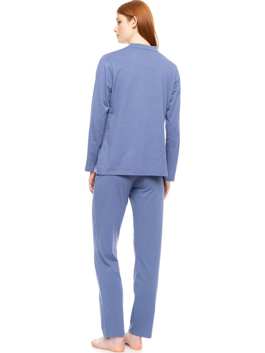 Pink Label Χειμερινό Γυναικείο Σετ Πιτζάμας Cosmos Blue