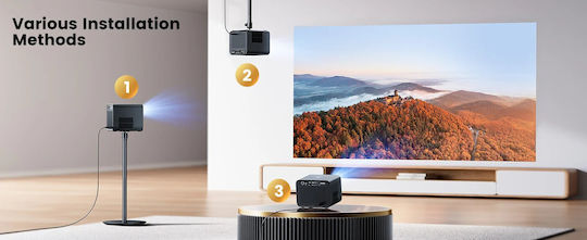 Wimius K9 Mini 3D Projektor DLP Full HD Normale Lampe mit Wi-Fi und Eingebauten Lautsprechern Schwarz