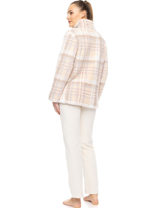 Pink Label Χειμερινή Γυναικεία Fleece Ρόμπα Pink