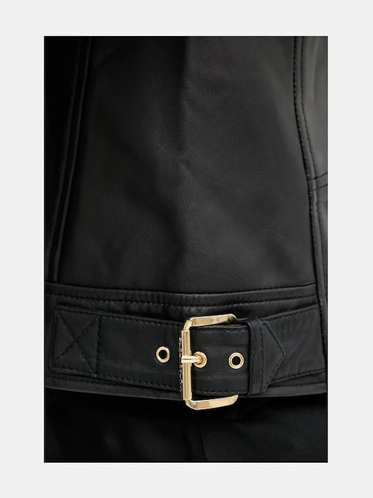 Women's Lifestyle Leather Jacket for Winter Black
