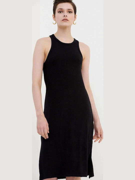 Summer Midi Dress with Slit Black