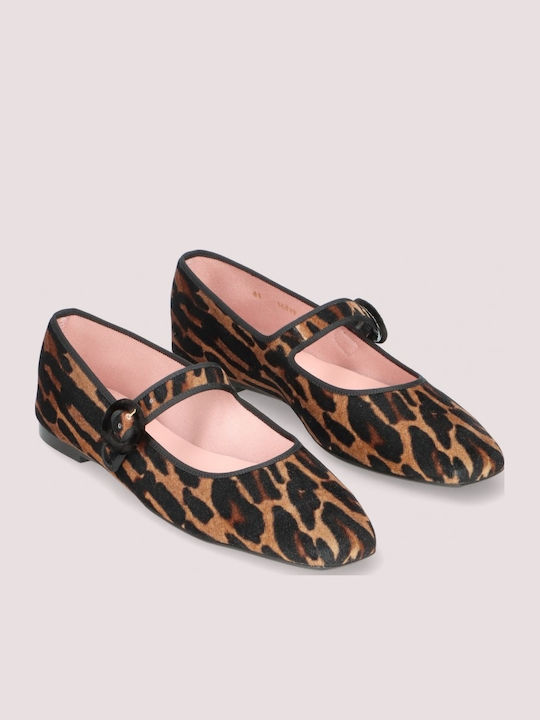 Camille Leather Women's Ballerina Shoes in Brown Color