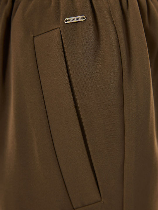 Women's High-waisted Fabric Trousers Brown