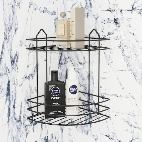 Viosarp Corner Wall Mounted Bathroom Shelf Metallic with 2 Shelves 20.5x20.5x29cm Black