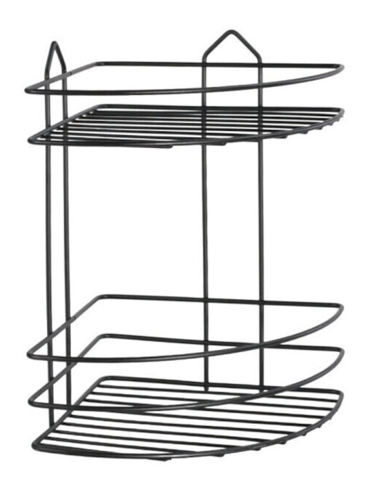 Viosarp Corner Wall Mounted Bathroom Shelf Metallic with 2 Shelves 20.5x20.5x29cm Black