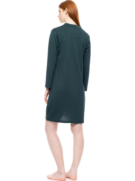 Pink Label Winter Cotton Women's Nightgown Dark Green