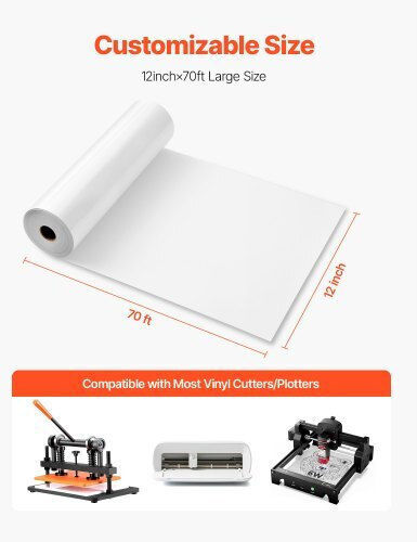 Vevor Heat Transfer Vinyl Htv Iron On Vinyl Roll 304.8 X 21336 Mm Glossy White
