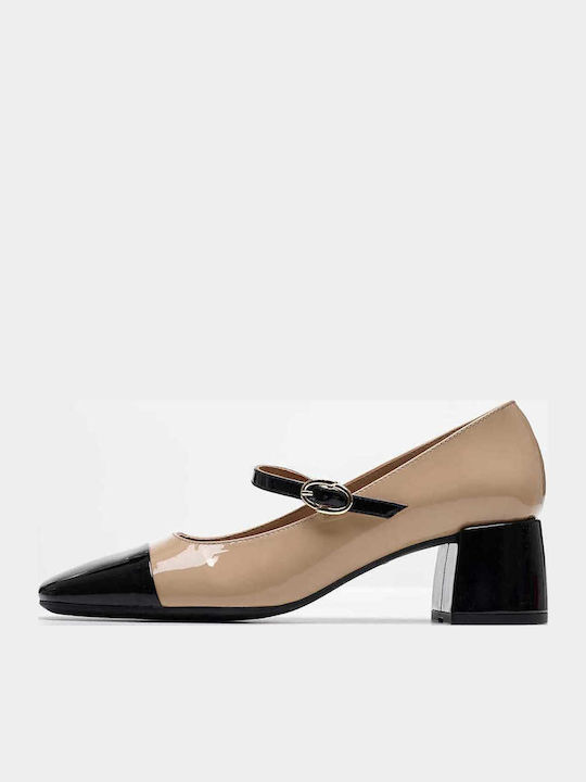Leder Pumps mit Riemchen Beige