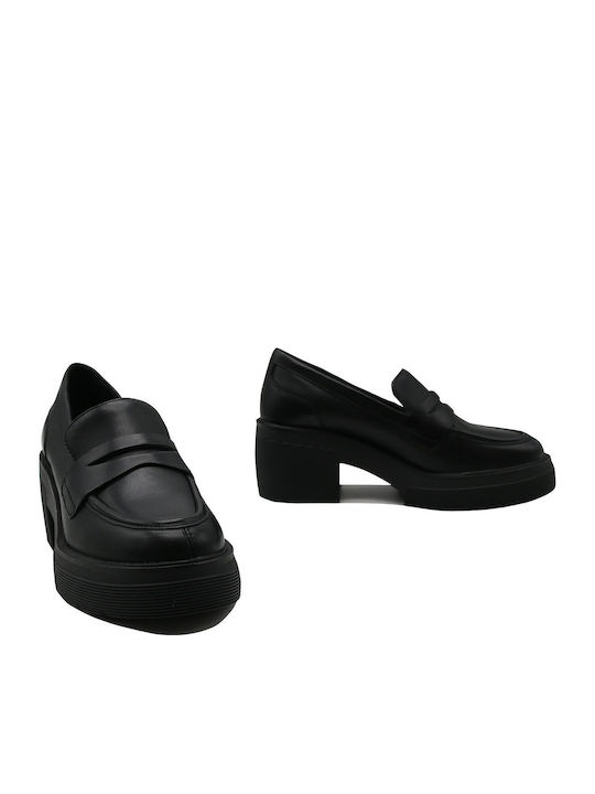 Leather Black Medium Heels Spherica