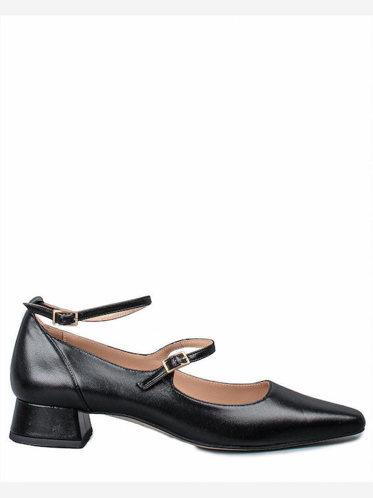 Leder Pumps mit Riemchen Schwarz