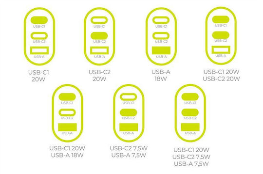 Mobile Origin Charger Without Cable GaN with USB-A Port and 2 USB-C Ports 40W Power Delivery Whites (MO13)