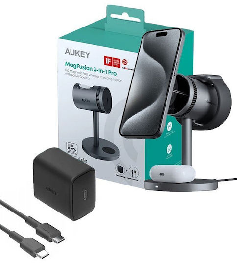 Aukey Ασύρματος Φορτιστής Qi2 Γκρι (LC-MC311A MagFusion)