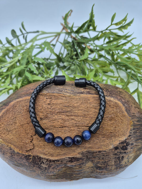 Leather Bracelet Blue Agate Beads – Calm & Style
