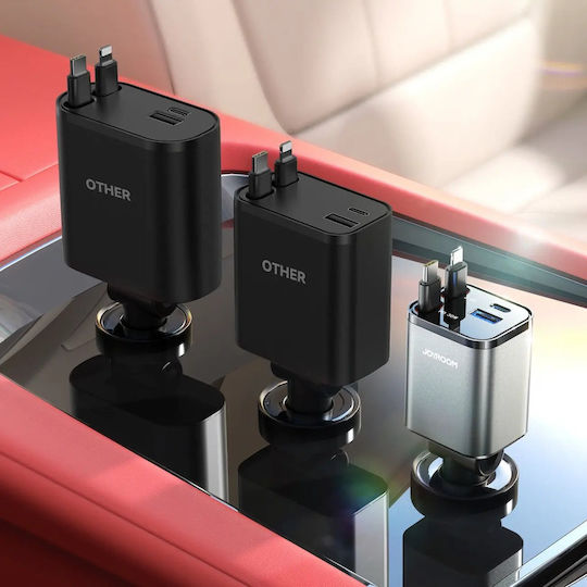 Joyroom JR-CCL05 Φορτιστής Αυτοκινήτου 30W με Θύρες: 1xUSB 1xType-C μαζί με Καλώδιο Lightning / Type-C Γκρι Χρώμα
