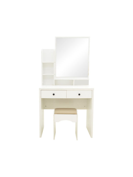 Pakketo Bodenstehende Schminktisch Kreno Holz Weiß Mit Spiegel & Hocker 80x40x155cm